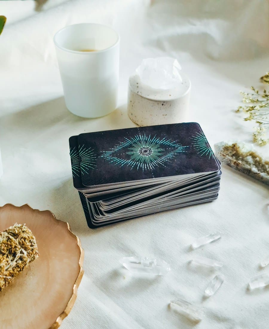 Tarot cards with crystals